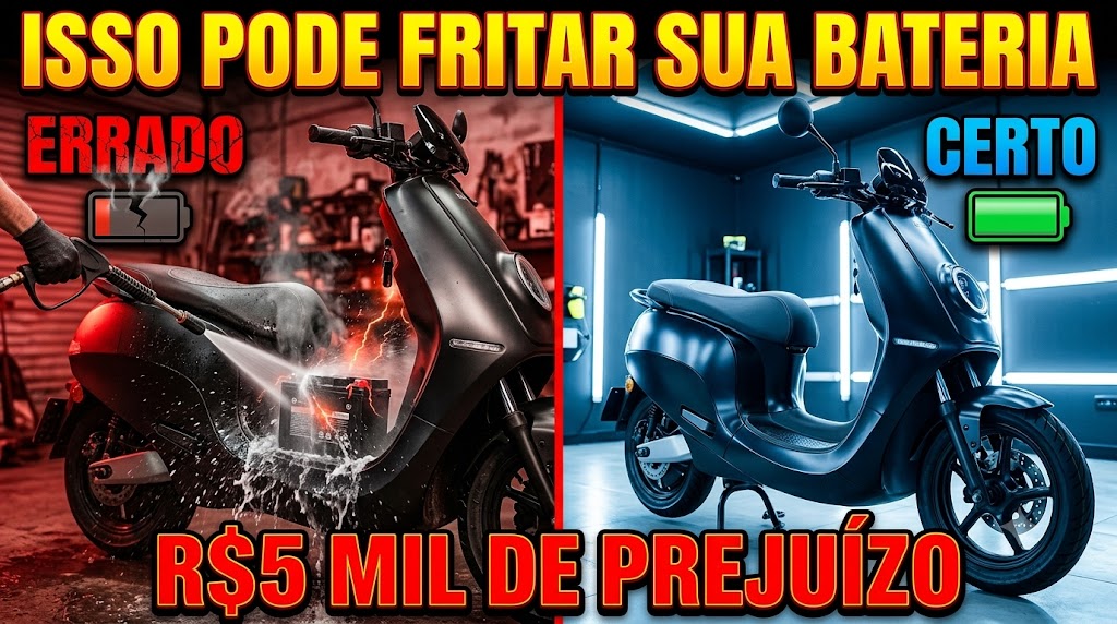 Moto elétrica sendo lavada com cuidado